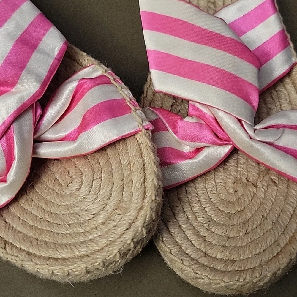 J. Crew Twisted Knot Espadrille Sandals Pink White Cabana Stripe Slides Flats 9